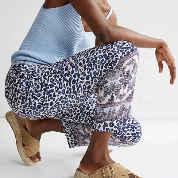 Ollari Anthropologie Leopard Print Tassel Lightweight Boho Tapered Pants - Picture 2 of 10